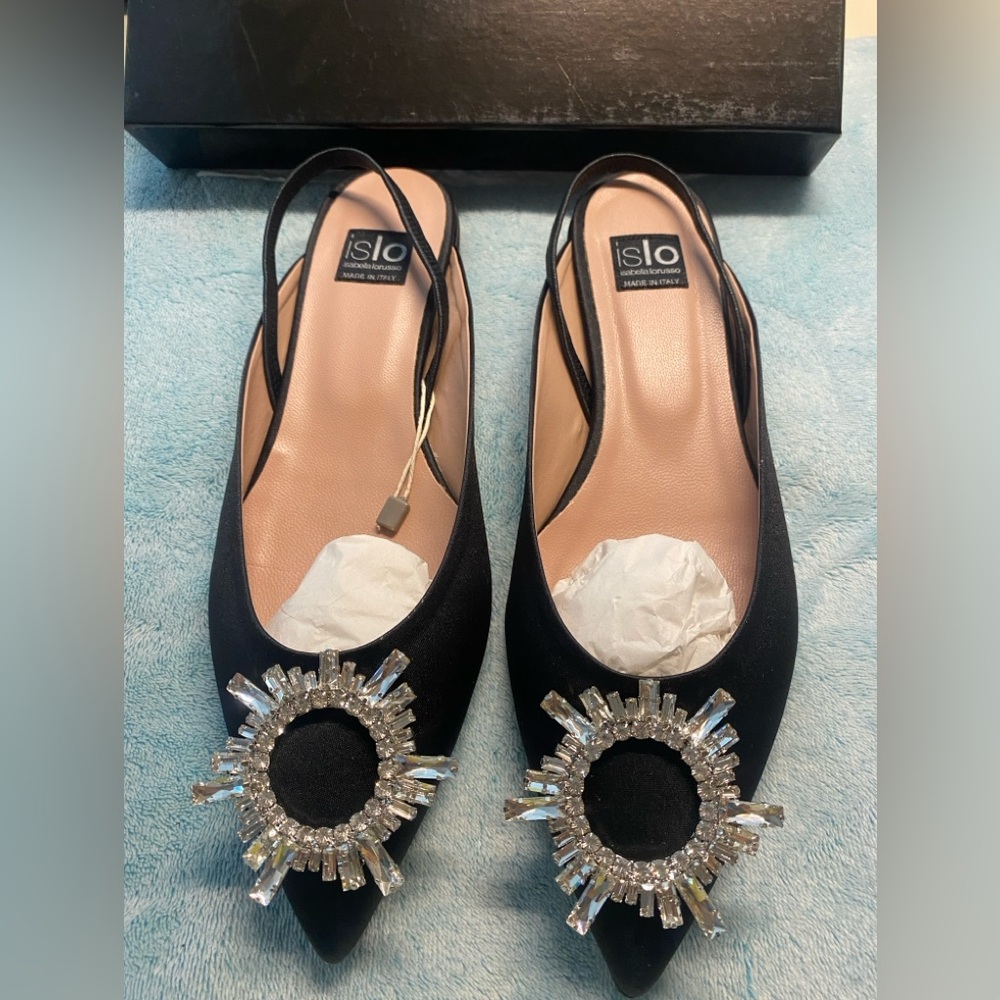 ISLO ISABELLA LORUSSO Italy Ballet Flats Black with rhinestones Sz IT 40 New!
